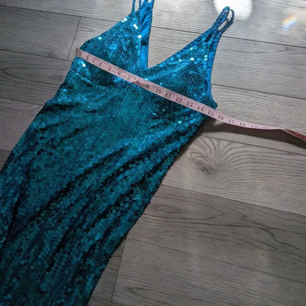 Vintage‎ Adrianna Papell Column Formal Sequin Blue Maxi Dress Gown Size 10 - Picture 6 of 10